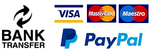 Bank Transfer, Visa, Mastercard, Maestro, PayPal