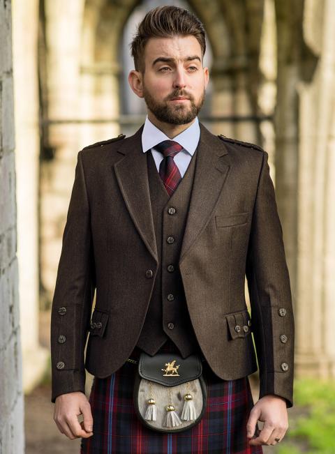 Men's New Argyle Charcoal tweed Kilt Jacket With Waistcoat/Vest Sizes 36" 54" 