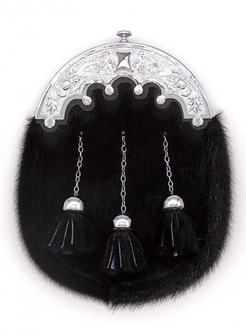Black Scottish Thistle Dress Sporran & Chain